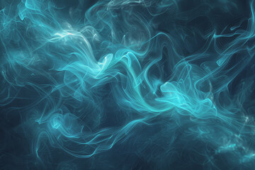 Obraz premium Dynamic smoke clouds Illuminated by a neon turquoise surface. The coolness of the underwater scenes.