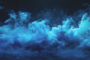 Obraz premium Dynamic smoke clouds Illuminated by a neon turquoise surface. The coolness of the underwater scenes.