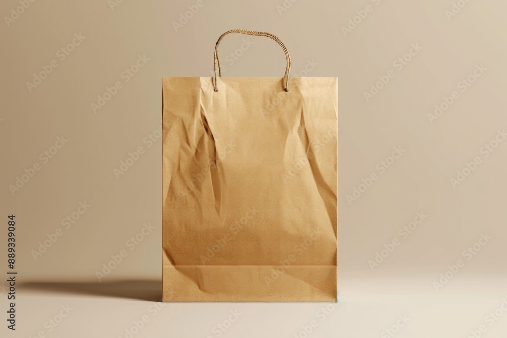Poster a simple brown paper bag sitting on a table, ready for use or disposal