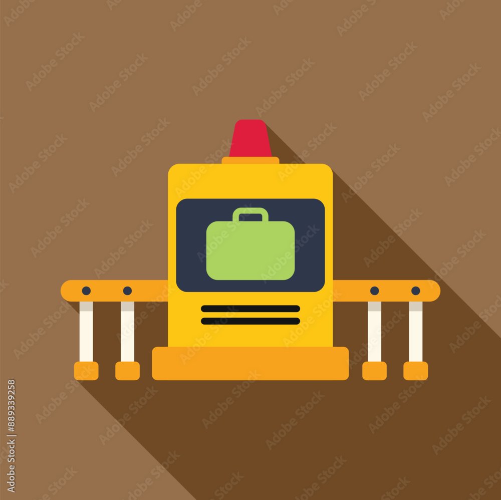 Poster airport baggage scanner showing a suitcase passing through security with a brown background
