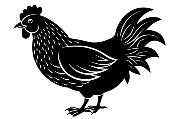 
chicken silhouette, chicken line drawing, Black silhouette of a rooster standing. Vector illustration

