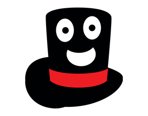 Top hat with a cheerful cartoon face. Cylinder hat. Vector illustration and drawing on a white background. eps 10