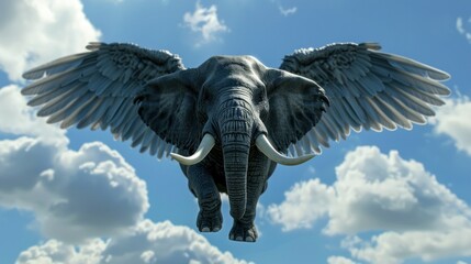 3D render icon An elephant with wings flying
