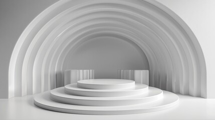 Fototapeta premium Minimalist White Podium Stage with Arches for Product Display