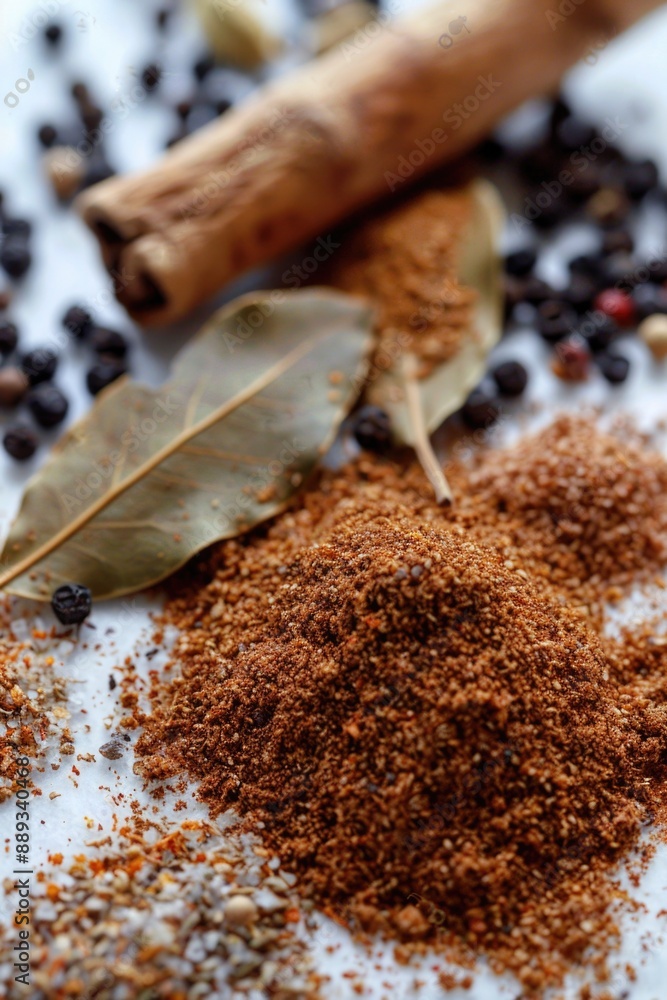 Aufkleber A close-up view of a selection of spices on a table, ideal for use in recipes or as a decorative item