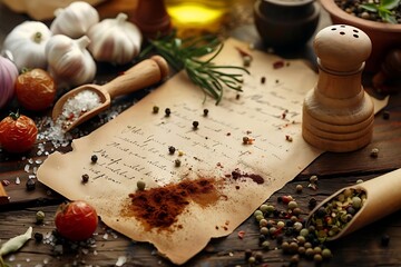 Old Paper with Spices and Herbs Realistic Image