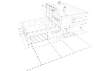 House architecture digital drawing 3d illustration