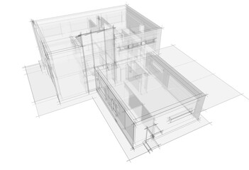 House architecture digital drawing 3d illustration