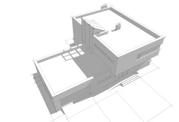 House architecture digital drawing 3d illustration