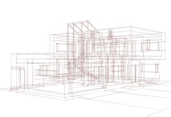 House architecture digital drawing 3d illustration