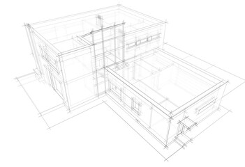 House architecture digital drawing 3d illustration