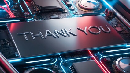 Thank You Message On A Futuristic Circuit Board With Neon Lights
