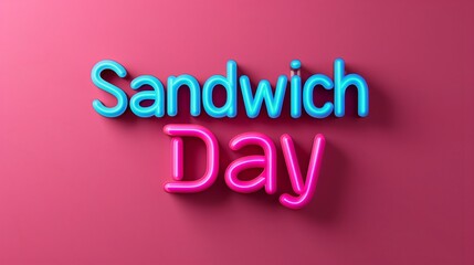 Neon Sandwich Day sign on a pink background