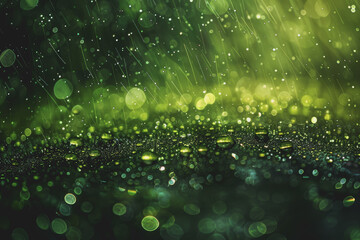Neon chartreuse raindrops shimmering on a stormy abstract background.