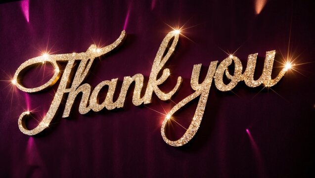 Sparkling Gold Thank You Sign On Purple Background
