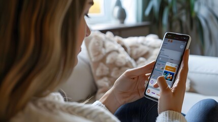 A woman checking her medication schedule on a smartphone app