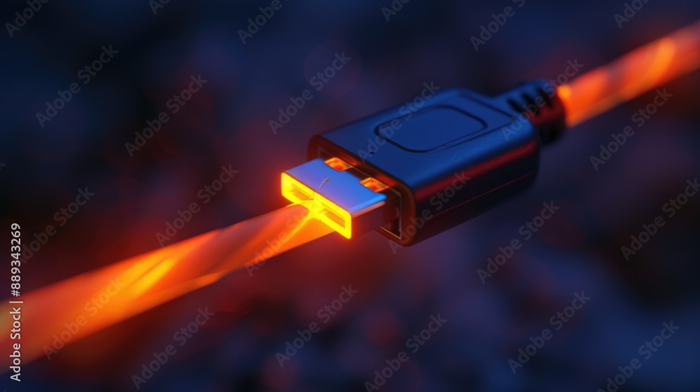Poster a close-up shot of a usb cable with a light shining on it