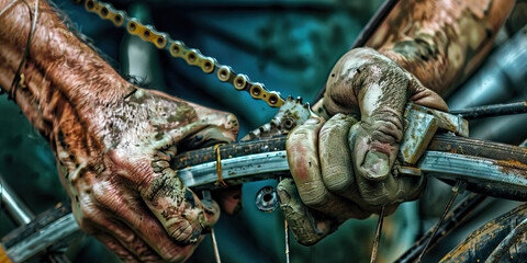 A bicycle mechanic’s hands servicing a bike, ensuring it is in top condition for riding