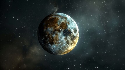 Naklejka premium Exoplanet Similar to the Moon in Deep Space, A Celestial Body in the Cosmos Among the Stars