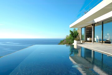 Fototapeta premium Modern Villa with Infinity Pool Overlooking Ocean