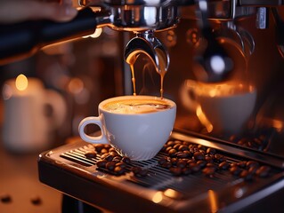 operating an espresso machine to make coffee.