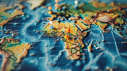 A Global Network: A Map with Pins Marking Diverse Locations.