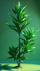 Fototapeta premium A single Yucca plant with lush green leaves stands tall against a soft green background