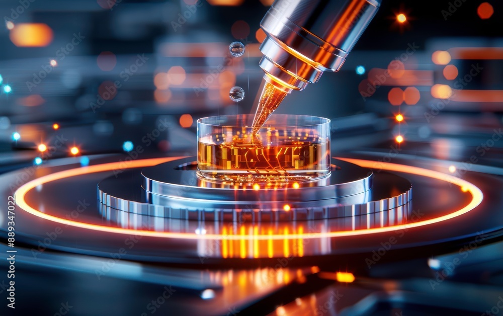 Poster close-up of a modern laboratory experiment with precision instruments and futuristic technology, cap