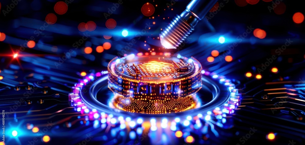 Poster highresolution closeup of a quantum computing device analyzing animal behavior, ambient light, high 