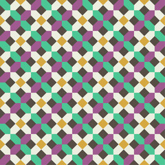 Abstract geometric background with shapes. Seamless vector pattern. Orange, green, pink, beige and brown