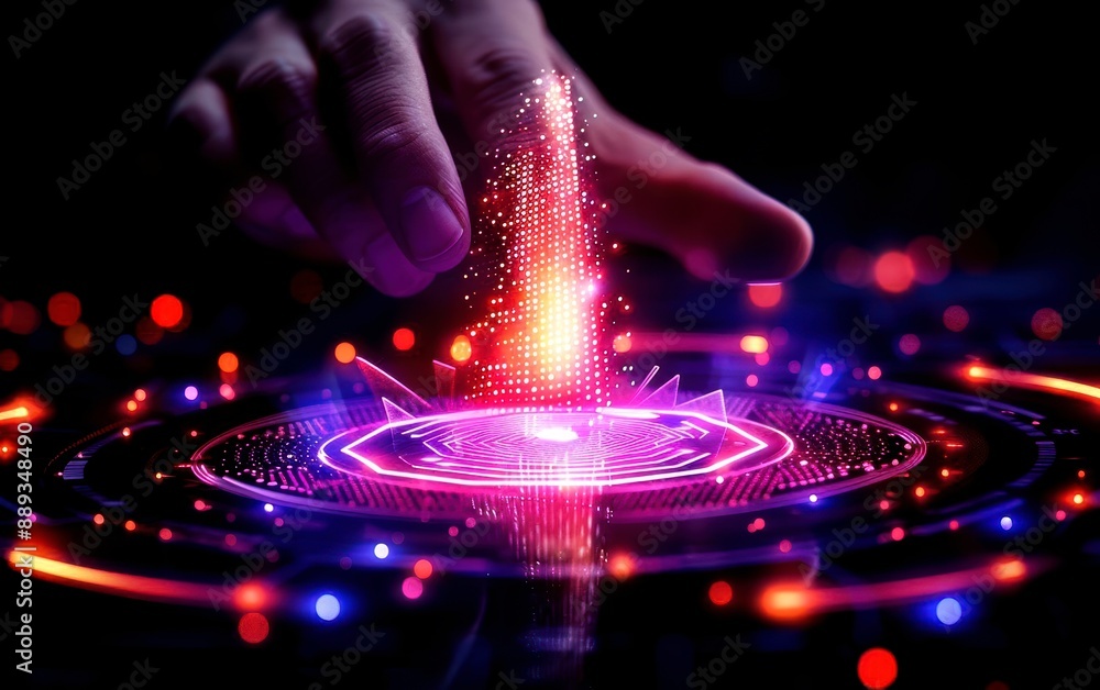 Poster highquality closeup of a user interacting with a geometric shapes interface on a tablet, highresolut