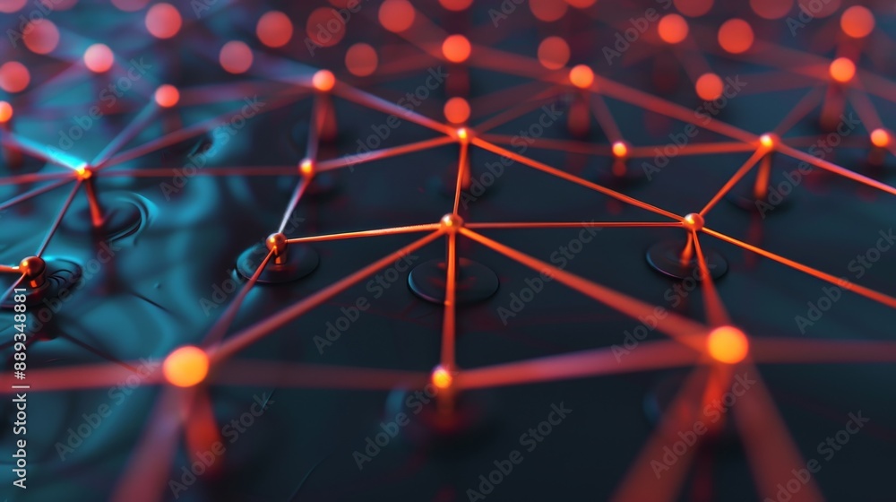 Poster abstract network connection - interconnected dots and lines on a dark blue surface.