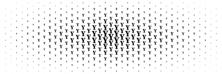 horizontal halftone of black capital letter y spreading from center for pattern and background.