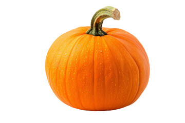 Obraz premium Whole pumpkin with a smooth surface and green stem, separated on a white background, highlighting its round shape and bright orange color