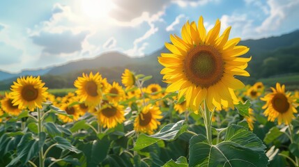 Beautiful Sunflower Field Under Blue Sky