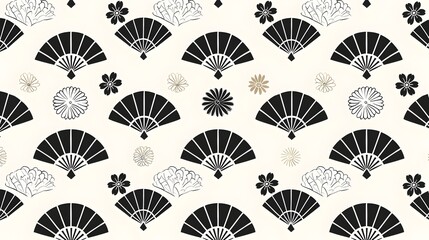 Naklejka premium Elegant Monochrome Traditional Japanese Fan Pattern Design