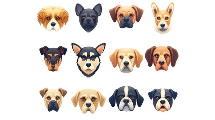 Obraz premium Modern and sleek pet icons set of 9, arranged symmetrically on white background