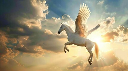 A pegasus flying in sky poster with