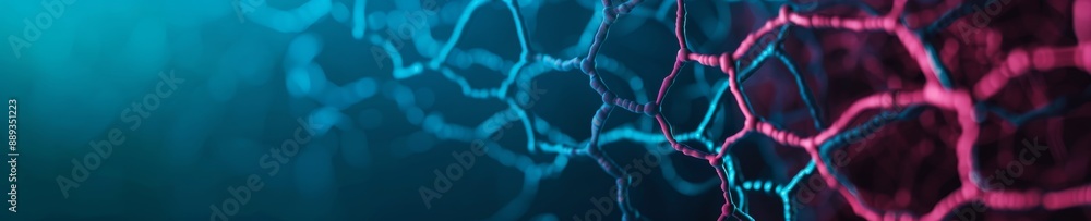 Poster abstract blue and pink network structure - interconnected lines and nodes - digital technology backg