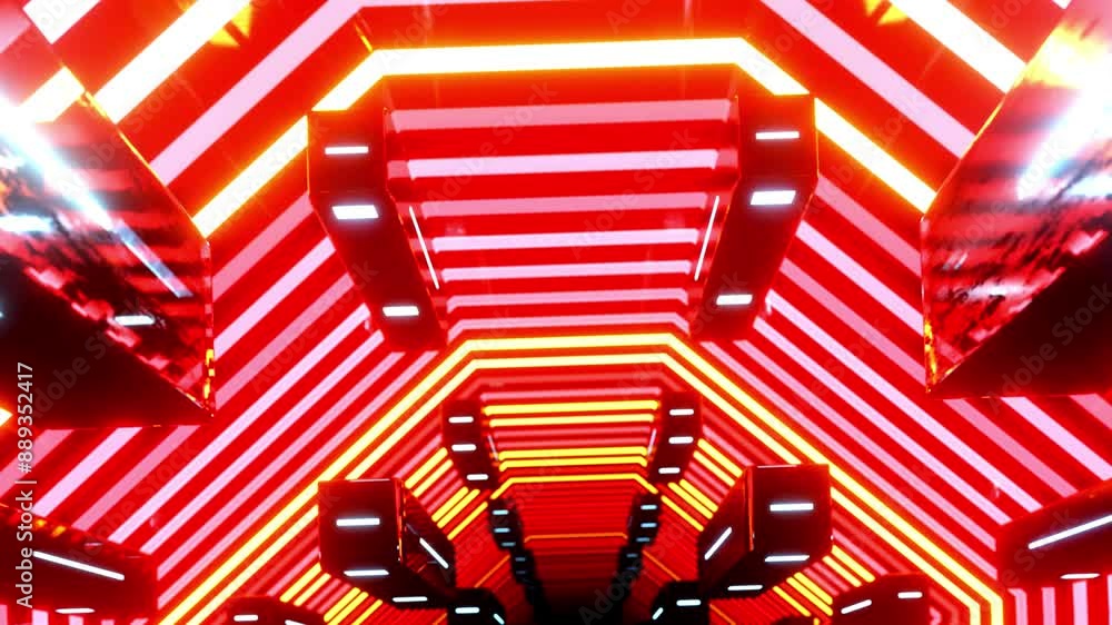 Poster flight through hi-tech technology tunnel with camera shake. neon light, sci-fi constructions, myster