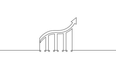 Continuous one line drawing of graph icon. Illustration vector of business growth. Single line art of increasing arrow up. Bar chart sign symbol