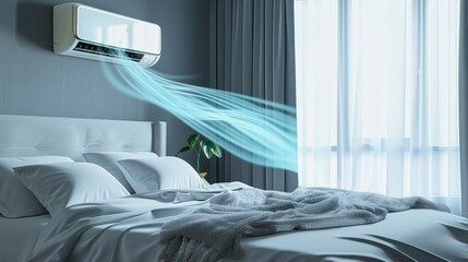 A white air conditioner with a cool and fresh