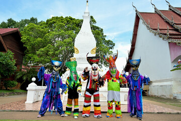 Culture Festival Phi Ta Khon or ghost following people, people wearing masks, is a local tradition in Dan Sai District, Loei Province, Thailand, Asia.