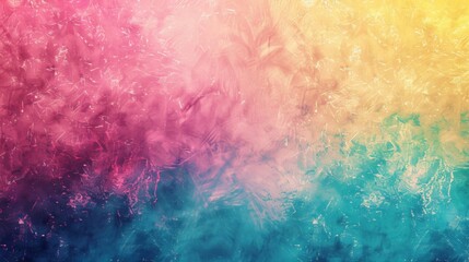 Fototapeta premium Colorful pink, yellow and turquoise gradient noisy grain background texture