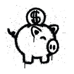 Graffiti spray piggy bank isolated on white background