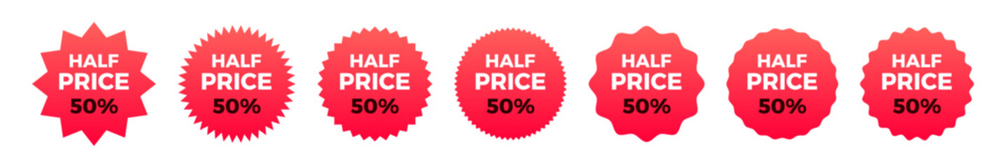 Half price sale red sticker set 50% off