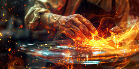 A glassblower’s hands shaping molten glass, creating intricate and delicate glassware