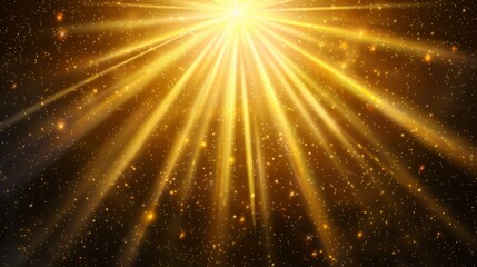 Golden light with glare. Sun, sun rays, dawn, glare from the sun. Gold flare , glare from flare