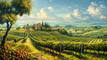 Fototapeta premium An orchard located on a hill. generative ai