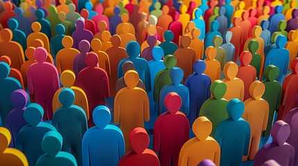 Obraz premium Paper Cutout Crowd of People, Diverse Community Concept